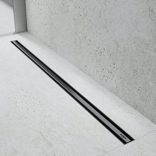Mexen Flat Slim Black 100 cm dlhý ultra tenký nerezový kompletný sprchový žľab v čiernej farbe