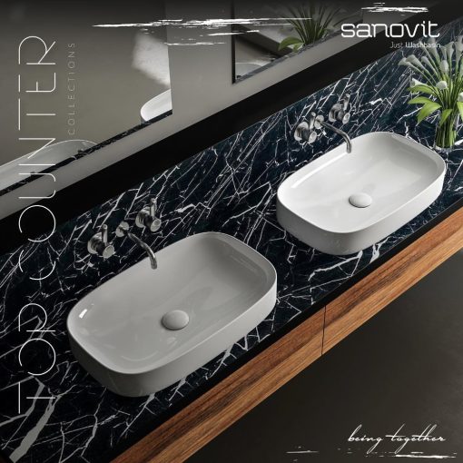 Sanovit TOP COUNTER 3064 65 cm široké hranaté keramické umývadlo na dosku so zaoblenými rohmi