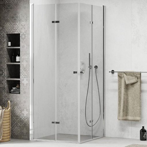 Mexen Lima Duo 80x80 hranatý sprchový kút s dvomi skladacími otváracími dverami so 6 mm hrubým vodoodpudivým bezpečnostným sklom, chrómované prvky, výška 190 cm