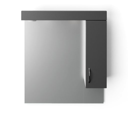 LIGHT 65 cm široká kúpeľňová zrkadlová skrinka, sivá, s LED osvetlením, vstavaným vypínačom a elektrickou zásuvkou