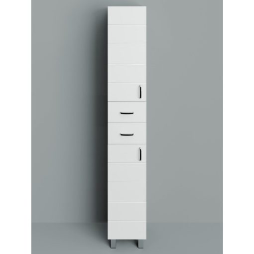 MART 30 cm široká, ľavá, voľne stojaca policová vysoká kúpeľňová skrinka, lesklá biela, s 2 dvierkami "soft close" a 2 zásuvkami