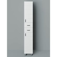   MART 30 cm široká policová vysoká voľne stojaca kúpeľňová skrinka, lesklá biela, s 2 dvierkami "soft close" a 2 zásuvkami