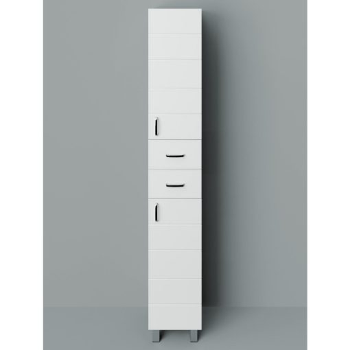 MART 30 cm široká policová vysoká voľne stojaca kúpeľňová skrinka, lesklá biela, s 2 dvierkami "soft close" a 2 zásuvkami