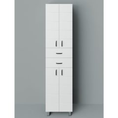   MART 45/60 cm široká policová vysoká voľne stojaca kúpeľňová skrinka, lesklá biela, so 4 dvierkami "soft close" a 2 zásuvkami