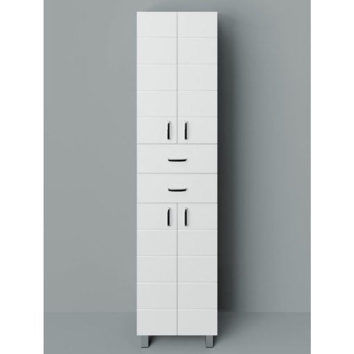 MART 45/60 cm široká policová vysoká voľne stojaca kúpeľňová skrinka, lesklá biela, so 4 dvierkami "soft close" a 2 zásuvkami
