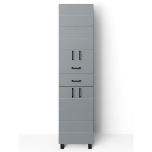 MART 45/60 cm široká policová vysoká voľne stojaca kúpeľňová skrinka, svetlosivá, so 4 dvierkami "soft close" a 2 zásuvkami