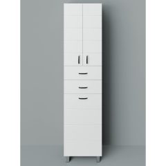   MART 45/60 cm široká, vysoká voľne stojaca kúpeľňová skrinka, lesklá biela, s 2 dvierkami "soft close", 2 zásuvkami a košom na prádlo