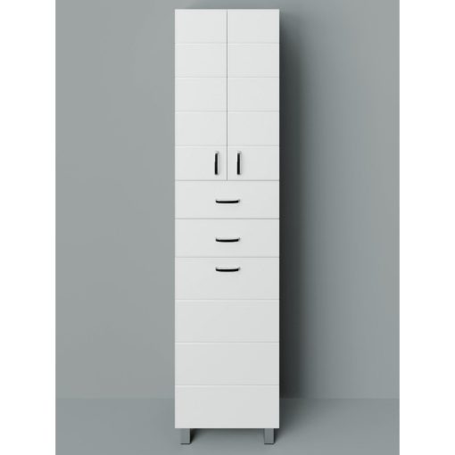 MART 45/60 cm široká, vysoká voľne stojaca kúpeľňová skrinka, lesklá biela, s 2 dvierkami "soft close", 2 zásuvkami a košom na prádlo