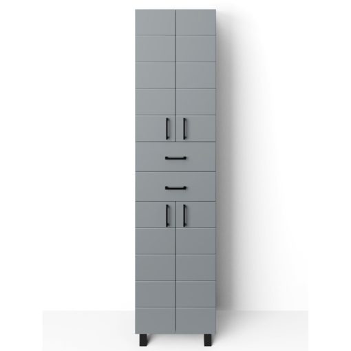 MART 60 cm široká policová vysoká voľne stojaca kúpeľňová skrinka, svetlosivá, so 4 dvierkami "soft close" a 2 zásuvkami