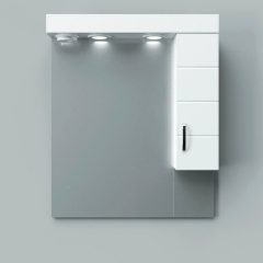   MART 55/65/75/85 cm široká kúpeľňová zrkadlová skrinka, lesklá biela, s LED osvetlením, vstavaným vypínačom a elektrickou zásuvkou