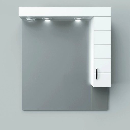 MART 75 cm široká kúpeľňová zrkadlová skrinka, lesklá biela, s LED osvetlením, vstavaným vypínačom a elektrickou zásuvkou