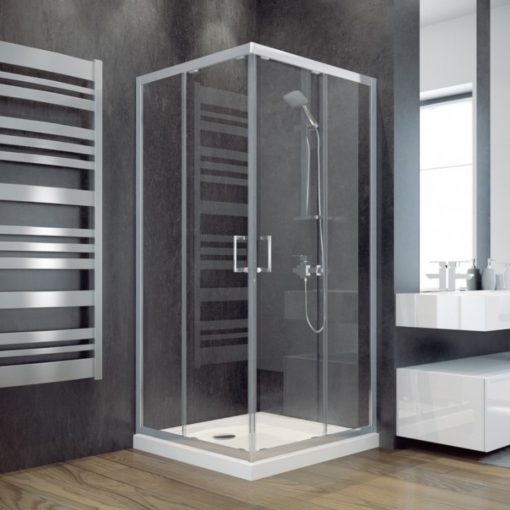 Besco MODERN 80x80/90x90 hranatý sprchový kút s dvomi posuvnými dverami so 6 mm hrubým vodoodpudivým bezpečnostným sklom, chrómované prvky, výška 185 cm