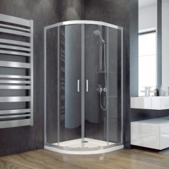   Besco MODERN 80x80/90x90 zaoblený sprchový kút s dvomi posuvnými dverami so 6 mm hrubým vodoodpudivým bezpečnostným sklom, chrómované prvky, výška 185 cm