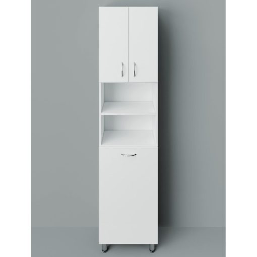 STANDARD 60 cm široká, vysoká voľne stojaca kúpeľňová skrinka, lesklá biela, s 2 dvierkami a košom na prádlo