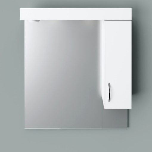 STANDARD 65 cm široká kúpeľňová zrkadlová skrinka, lesklá biela, s LED osvetlením, vstavaným vypínačom a elektrickou zásuvkou