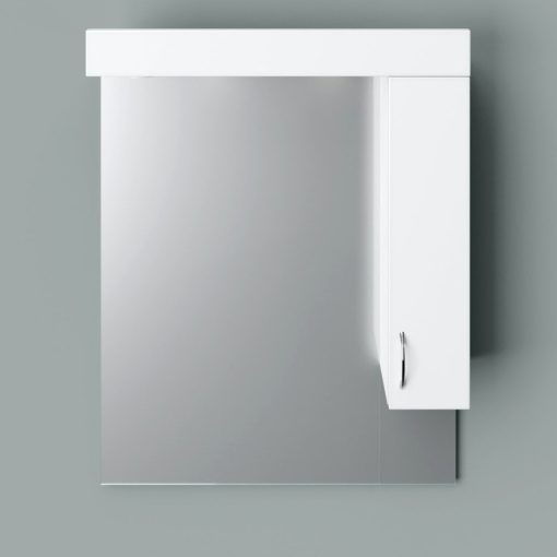 STANDARD 75 cm široká kúpeľňová zrkadlová skrinka, lesklá biela, s LED osvetlením, vstavaným vypínačom a elektrickou zásuvkou