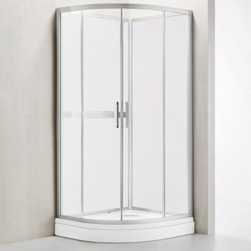 Wellis Vivara 90x90 zaoblený sprchový kút so 4mm hrubými fixnými zadnými stenami z bieleho skla s dvomi posuvnými dverami, akrylátová vanička, výška 210 cm