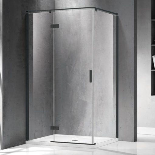 Wellis Palmaria 120x90 asymetrický hranatý sprchový kút s otváracími dverami s 8 mm hrubým bezpečnostným sklom, matné čierne prvky, výška 195 cm