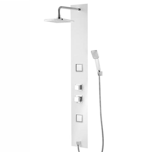 Wellis Paloma matný biely nerezový sprchový panel s integrovanou hydromasážnou tryskou pre rohovú sprchu