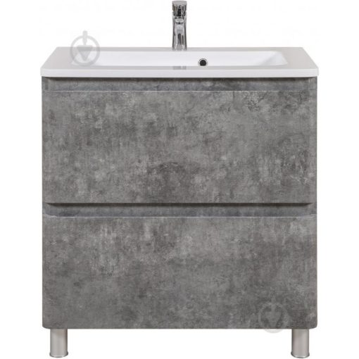 ACCENT cementovo sivá 80 cm široká voľne stojaca umývadlová skrinka s 2 samozaťahovacímí zásuvkami a umývadlom z liateho mramoru so zaoblenými rohmi 